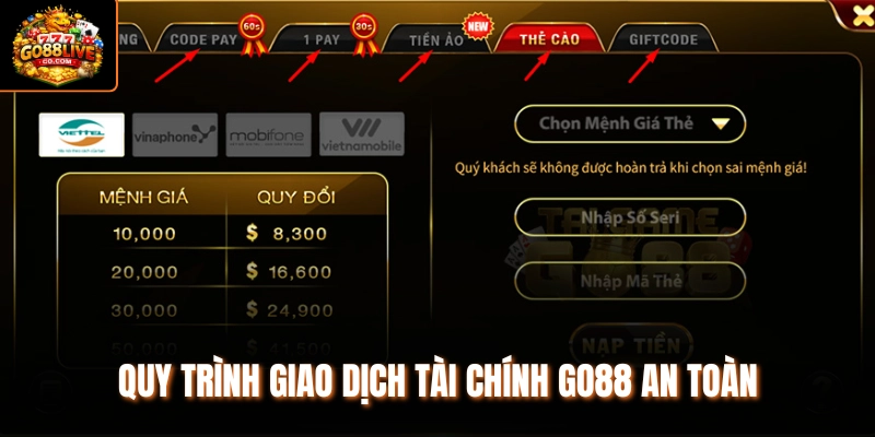 Quy trình giao dịch nạp rút tiền Go88 an toàn